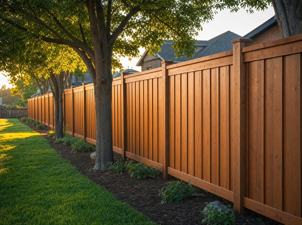 Wood fence line along a property boundary